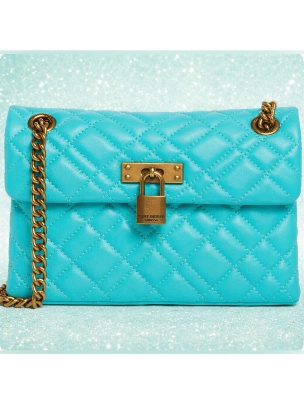 Kurt Geiger London Brixton Quilted Leather Chain Shoulder Bag Teal w/DustBag